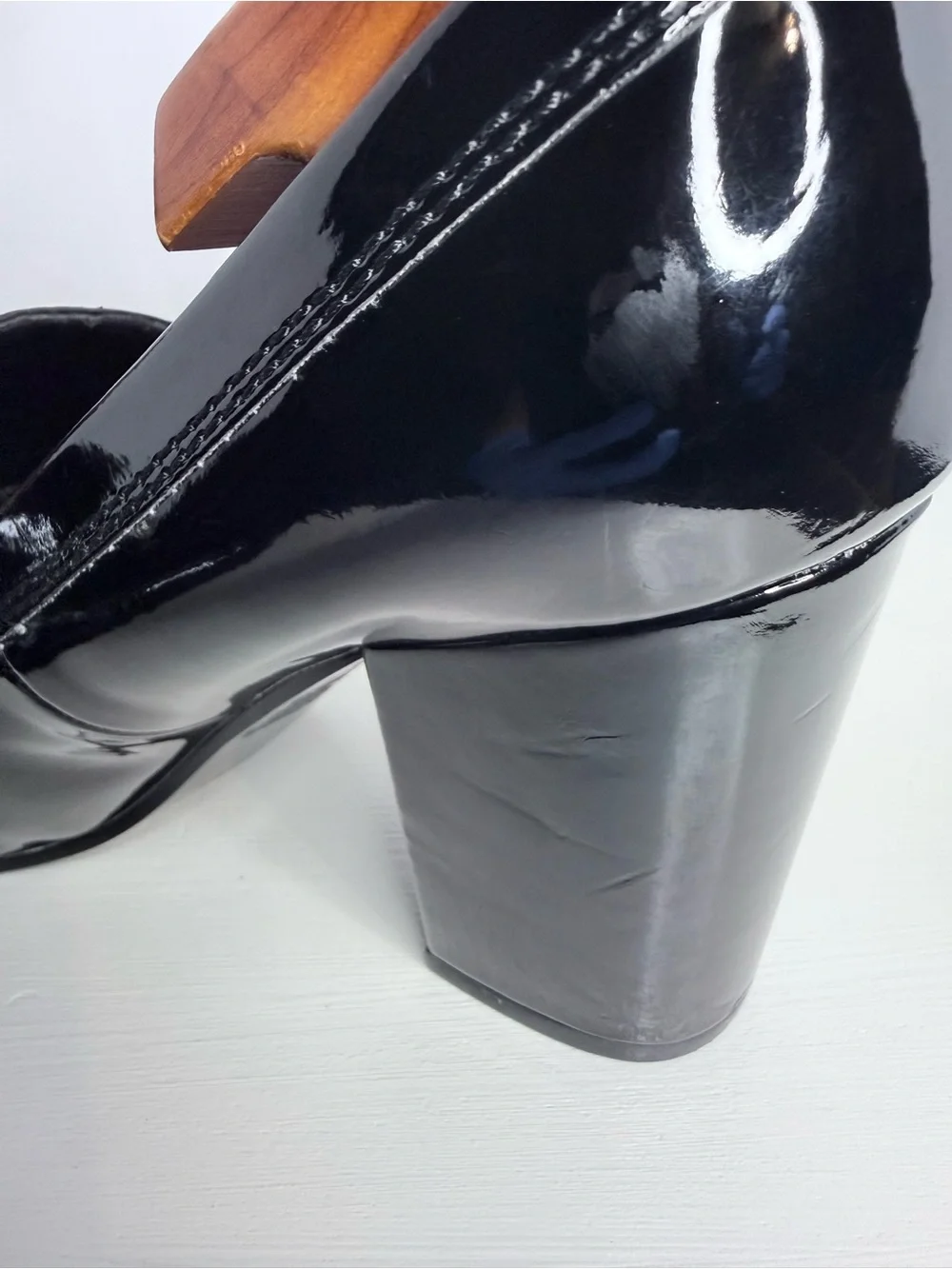 Marc Fisher Black Patent Loafers Silver Pyramid Studs Block Heel Pumps Size 9M